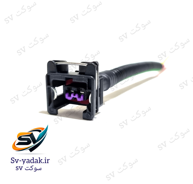سوکت دو فیش همهکاره اصلی هولدر دار برند SV با سیم ۱ خودرویی و اتصالات لحیمکاری شده رنگ مشکی
