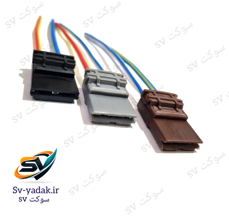 سوکت جعبه فیوز کالسکهای پژو برند SV با سیم ۴ خودرویی و اتصالات لحیمکاری شده